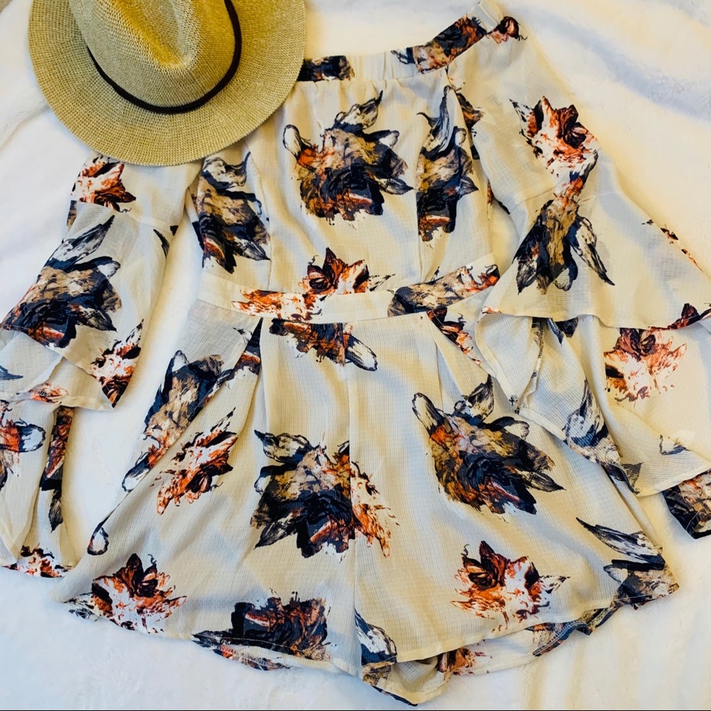 Off the shoulder patterned romper